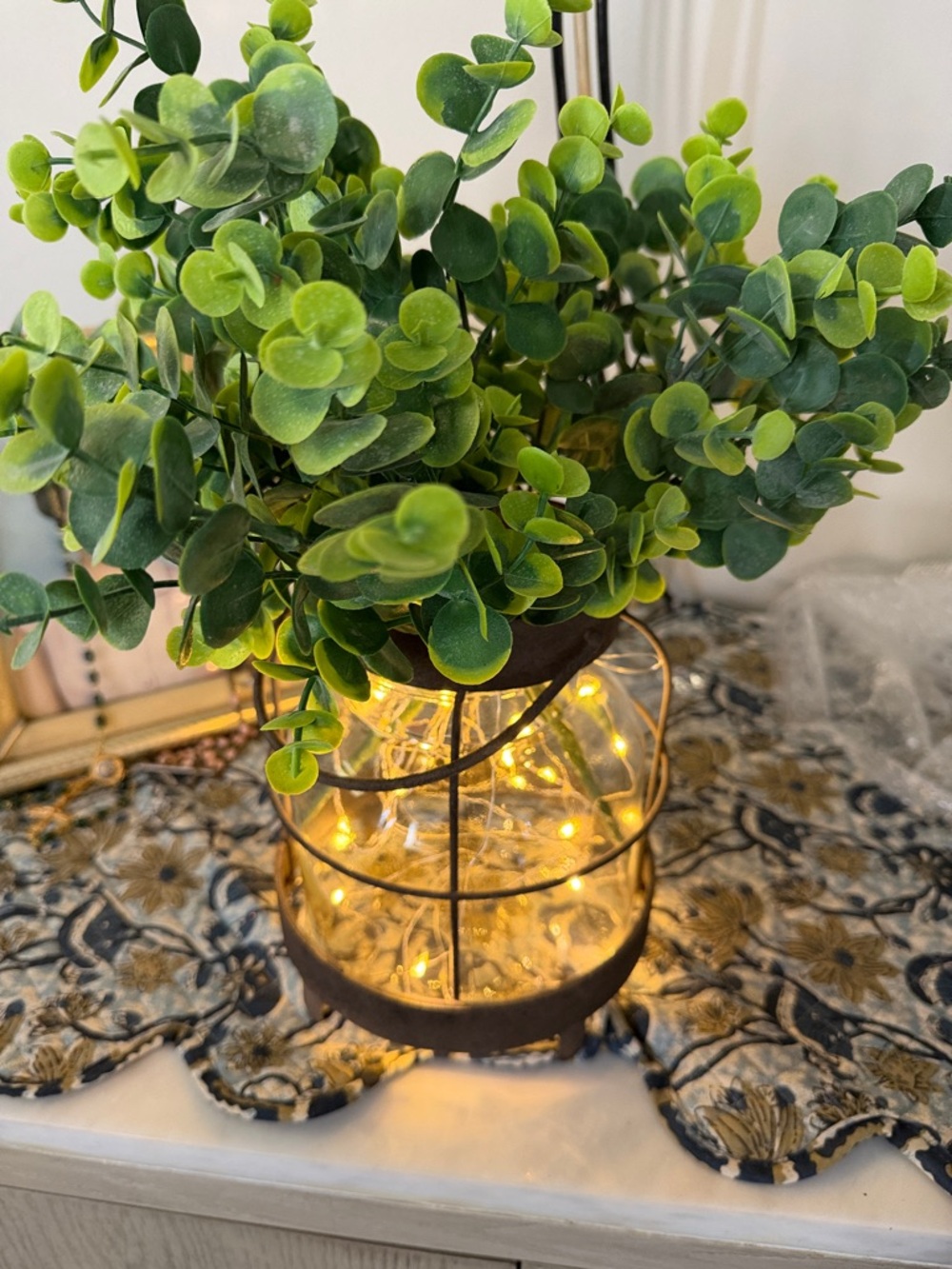 Artificial Greenery in Brown Metal Wire Vase - Home Accents